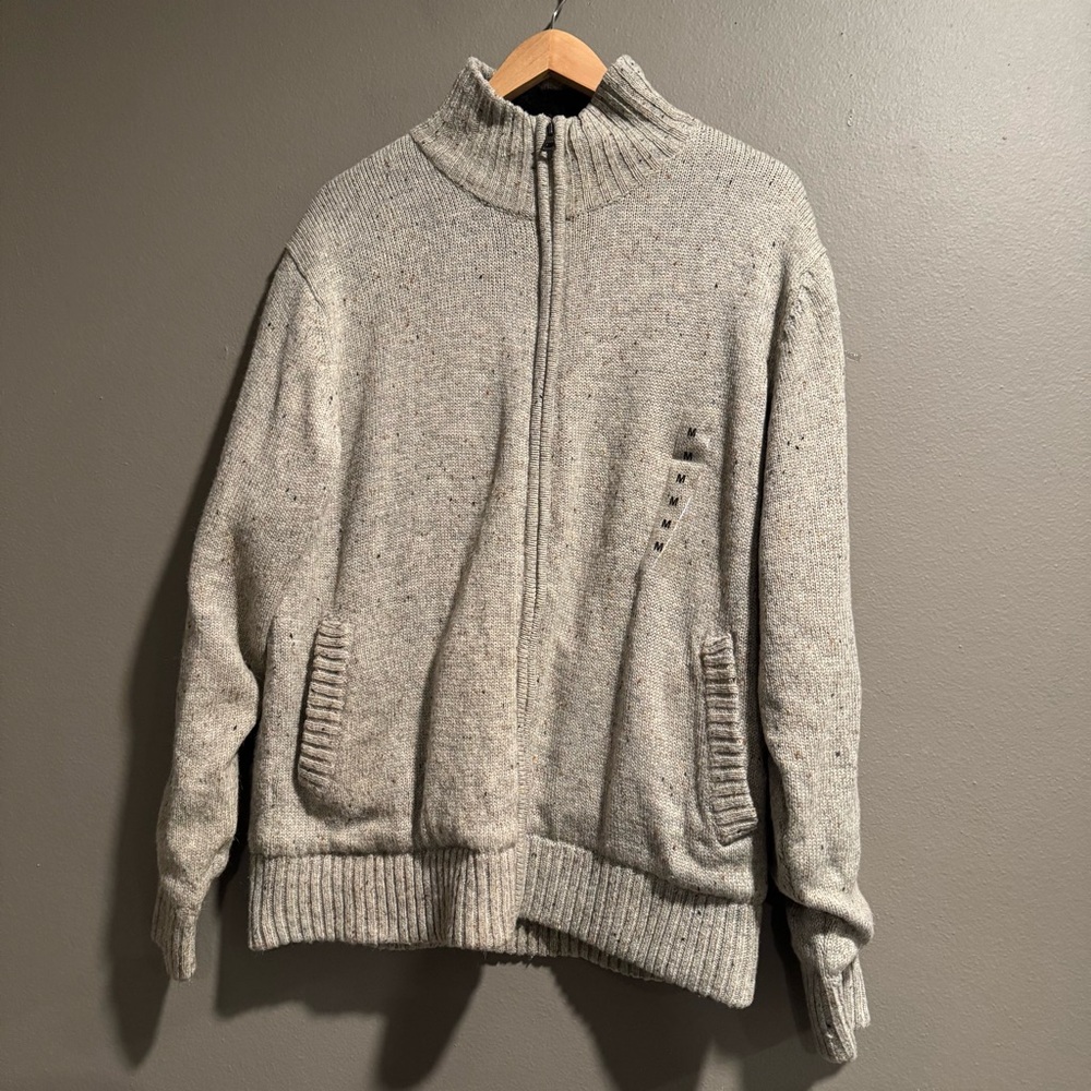 Weatherproof Full-Zip Wool Blend Faux Fur Lined Sweater Size Medium